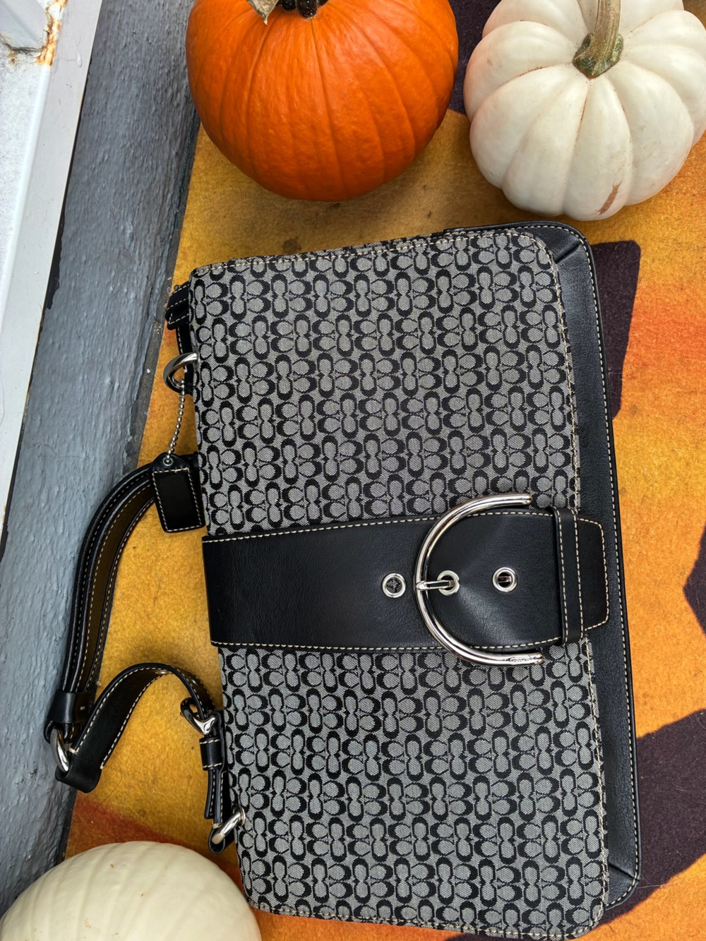 Designer-Inspired Black Gray Patterned Shoulder Bag